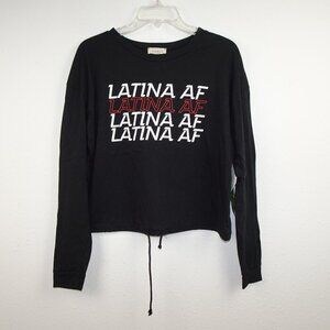 Latina AF Top T-Shirt Women's Size M Black Draw String Trendy Cute Local Lab